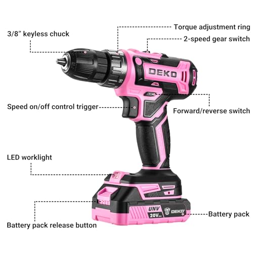 Thumbnail 1 de DEKOPRO Taladro inalámbrico rosa de 20 V para mujeres