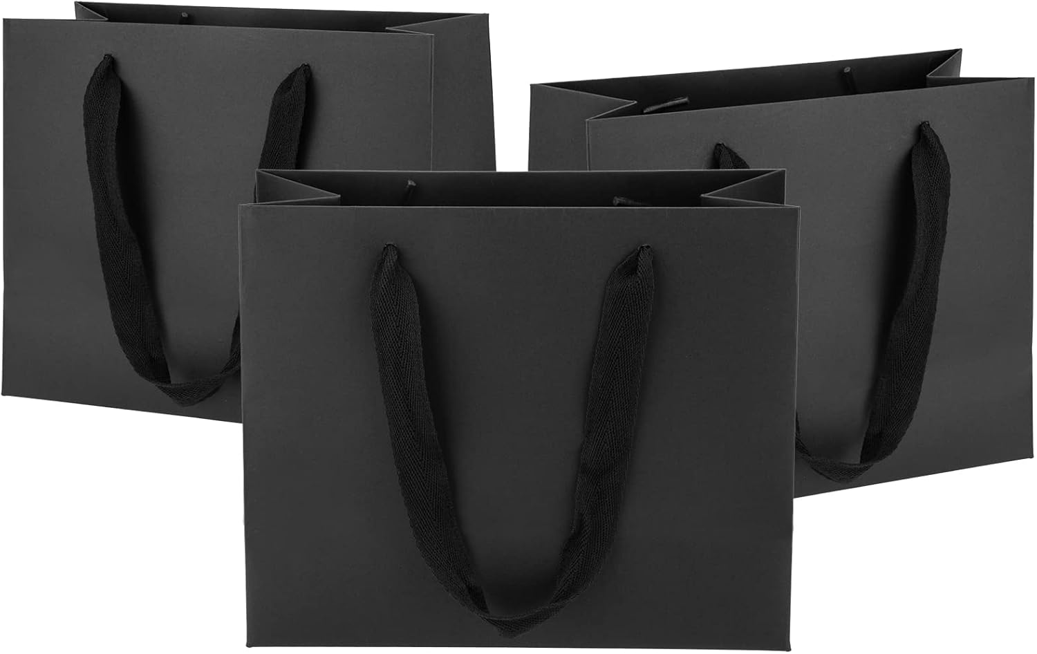 Detalle de Ronvir 25pc Small Gift Bags (22 x 10 x 18cm) Recyclable Black Paper Bags with Handles