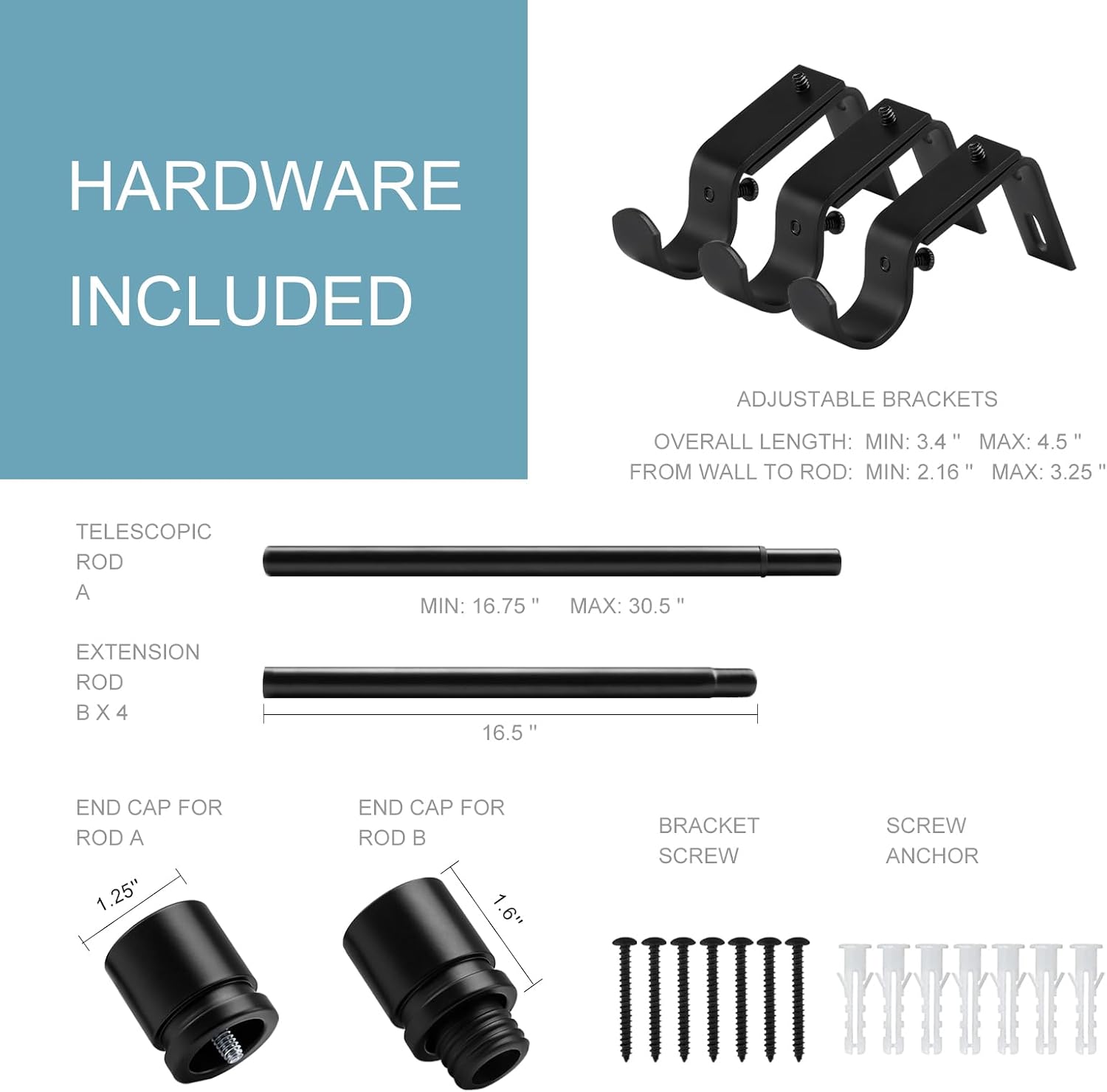 Detalle 2 de Byondeth Adjustable Curtain Rod 16–88 in, 1 in diameter 🪟