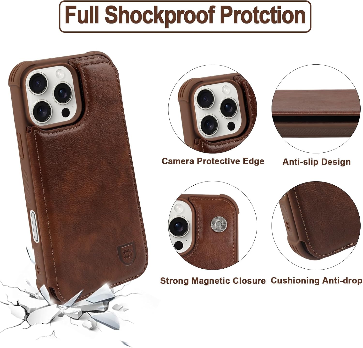 Detalle de VANAVAGY Wallet Case for iPhone 16 Pro Max with Card Slots and Stand