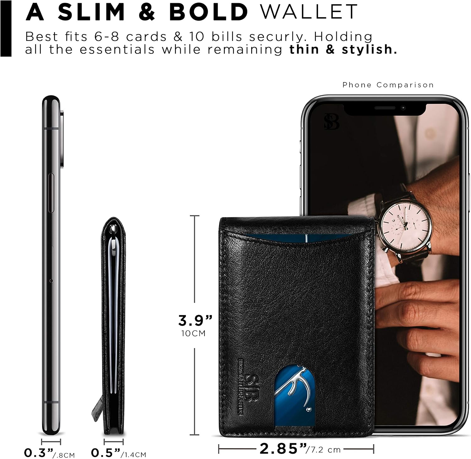 Detalle de SERMAN BRANDS Slim Bifold Wallet, Genuine Leather