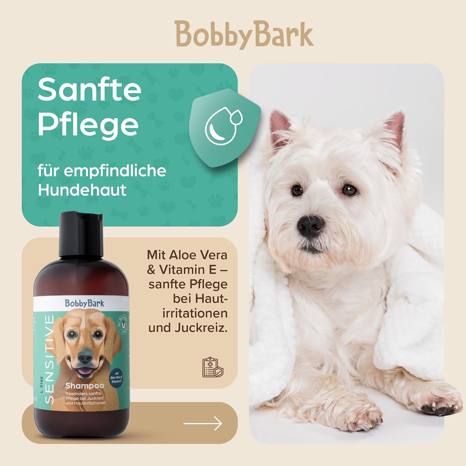 Detalle 2 de Bobby Bark Sensitiv Hundeshampoo – Parfümfrei, pH-neutral, 250 ml