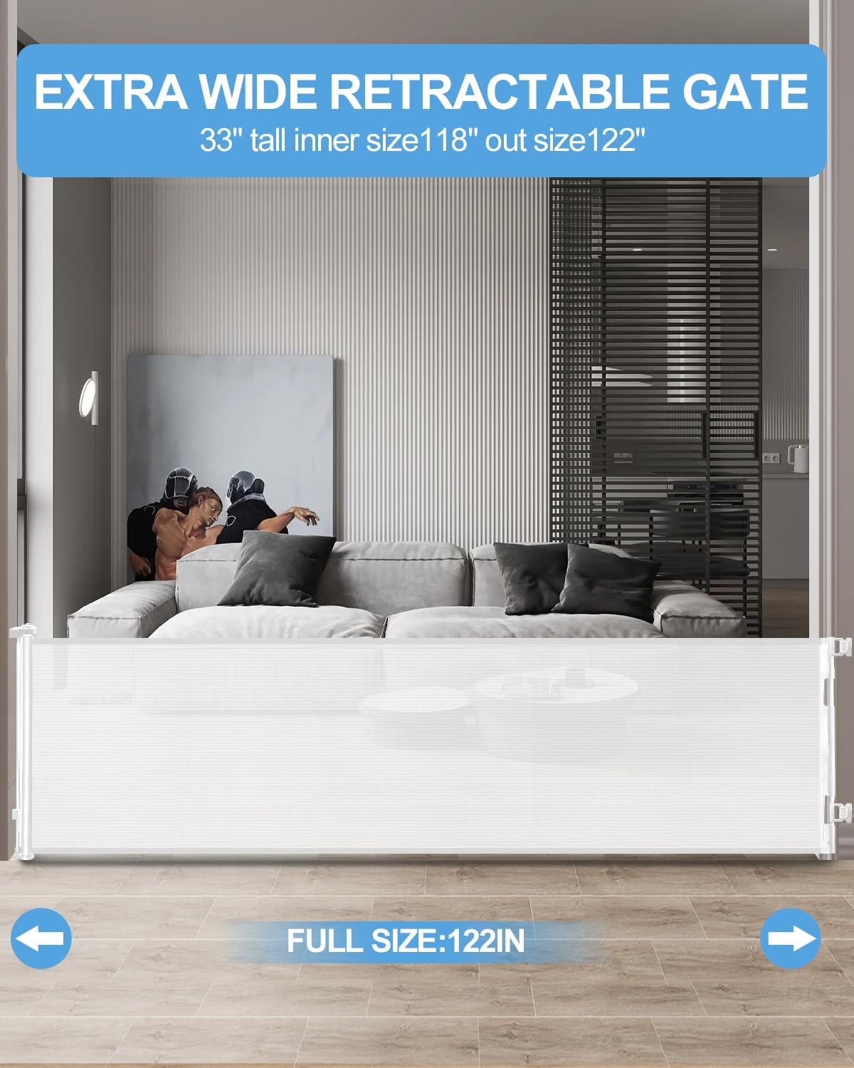 Thumbnail 2 de Lexixi ibao Retractable Mesh Baby & Dog Gate (86cm tall, extends up to 300cm wide) – White