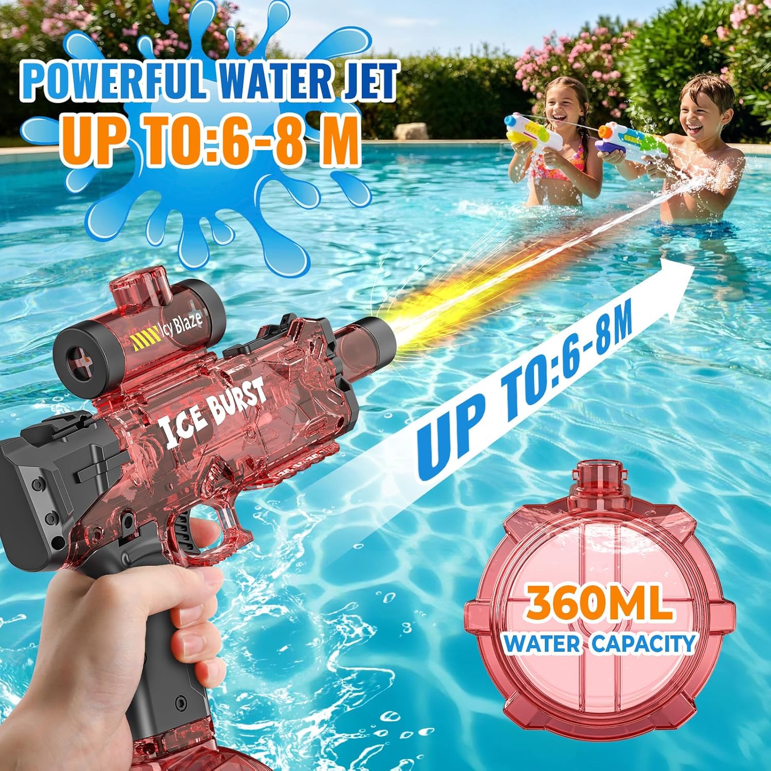 Thumbnail 2 de Elektrische Wasserpistole für Kinder und Erwachsene – Vollautomatisch mit LED, Sound und USB-Akku (360 ml, 8 m Reichweite)