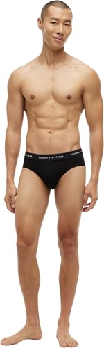 Detalle de Tommy Hilfiger Uomo Slip Hipster Confezione da 3 con Fascia Logo – Nero (Blk/Blk/Blk), M