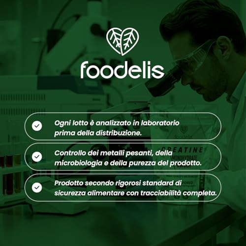 Detalle 2 de Foodelis Creatina Monoidrato Micronizzata in Polvere 300 g – 100 Dosi, Senza Sapore, Alta Solubilità