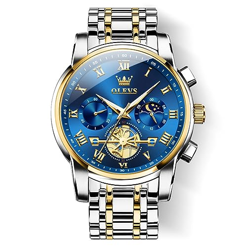 Detalle de OLEVS Men's Two-Tone Stainless Steel Quartz Watch with Moon Phase and Luminous Hands