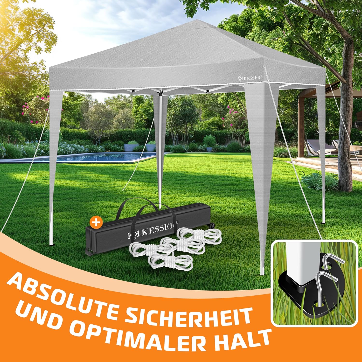 Detalle de KESSER Pavillon Faltpavillon 3x3m – stabil, höhenverstellbar, UV-Schutz 50+