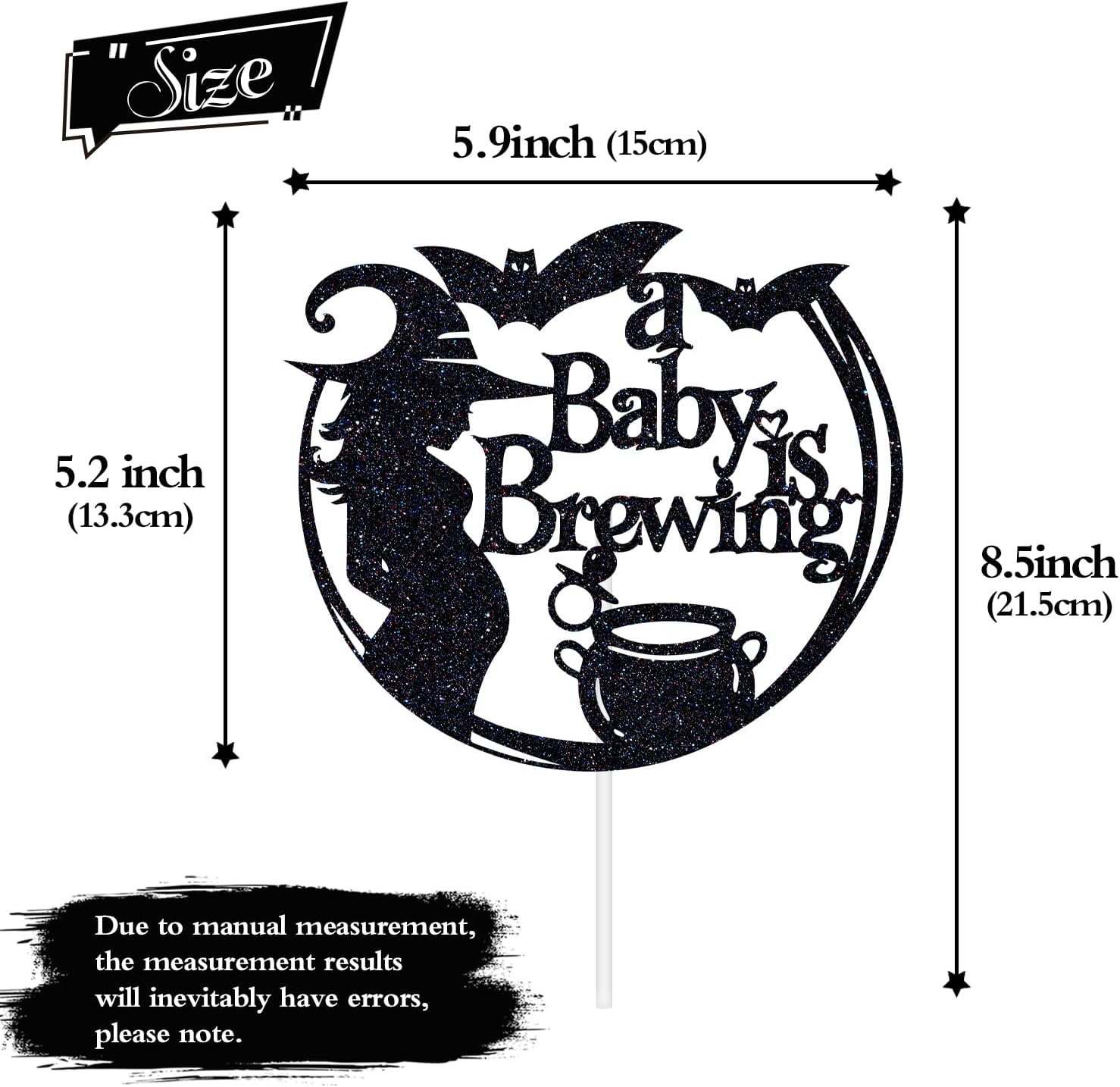 Thumbnail 4 de RLXPT RM--0095 A Baby Is Brewing Cake Topper, Black Glitter Paper Decor