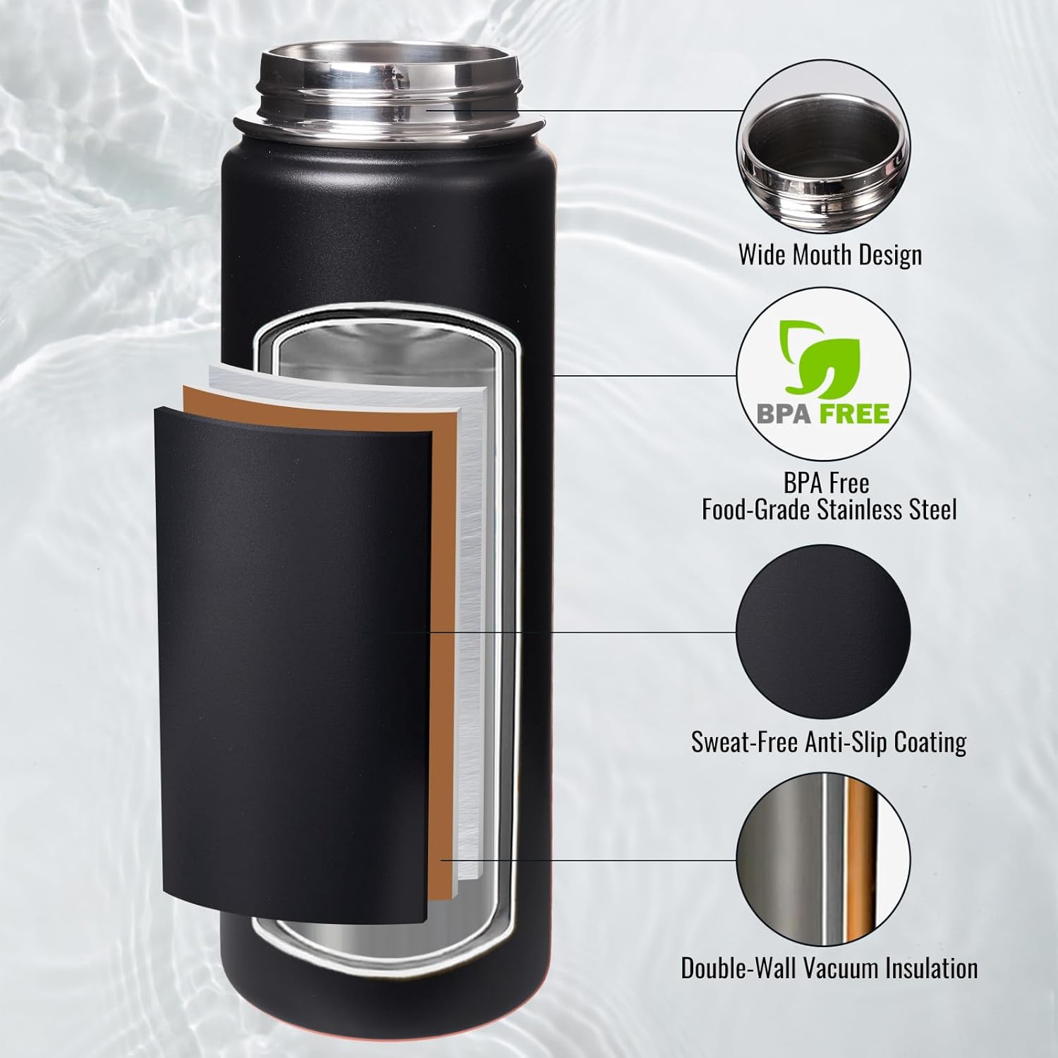 Thumbnail 2 de Fijinhom 24 oz Insulated Water Bottle with Handle – Double-Wall Stainless Steel, Wide Mouth, BPA Free