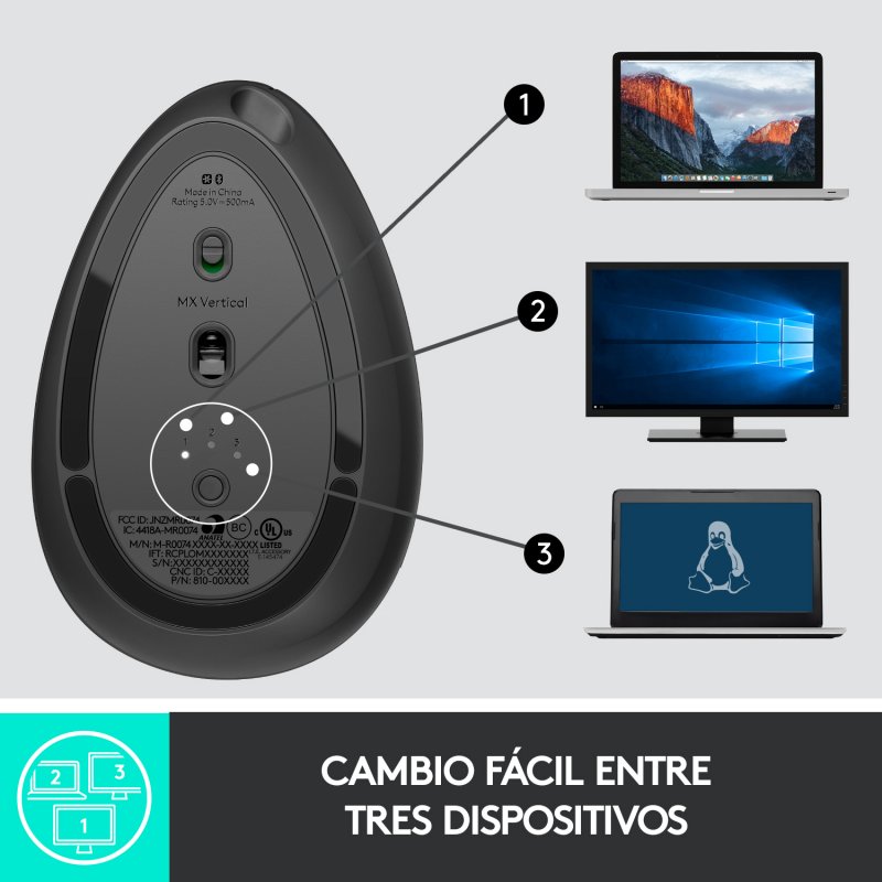 Detalle 1 de Logitech MX Vertical Ratón ergonómico avanzado: precisión y comodidad