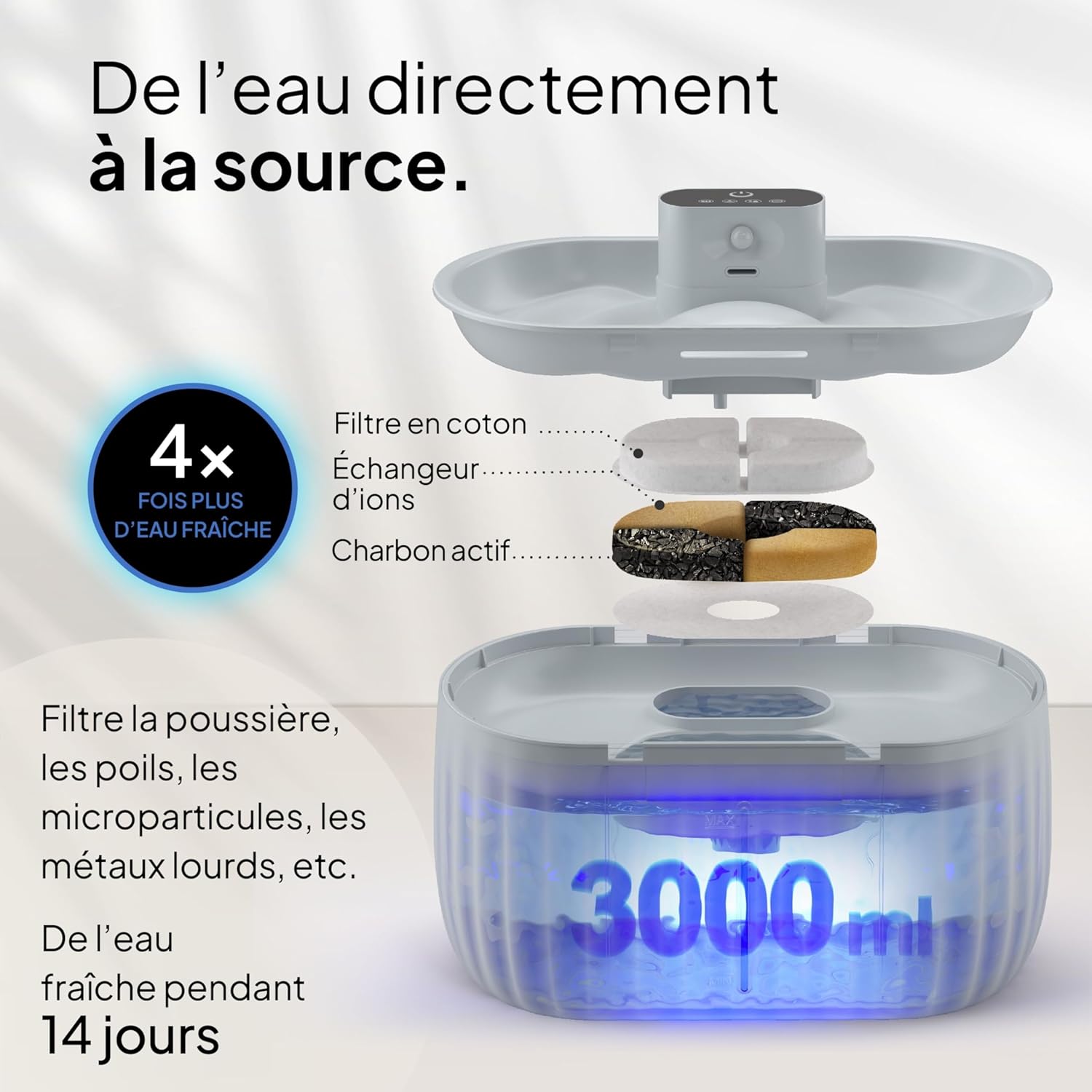 Thumbnail 2 de Pretty Paw fontaine à eau pour chat sans fil 3L Aqua Sense (gris) avec détecteur de mouvement