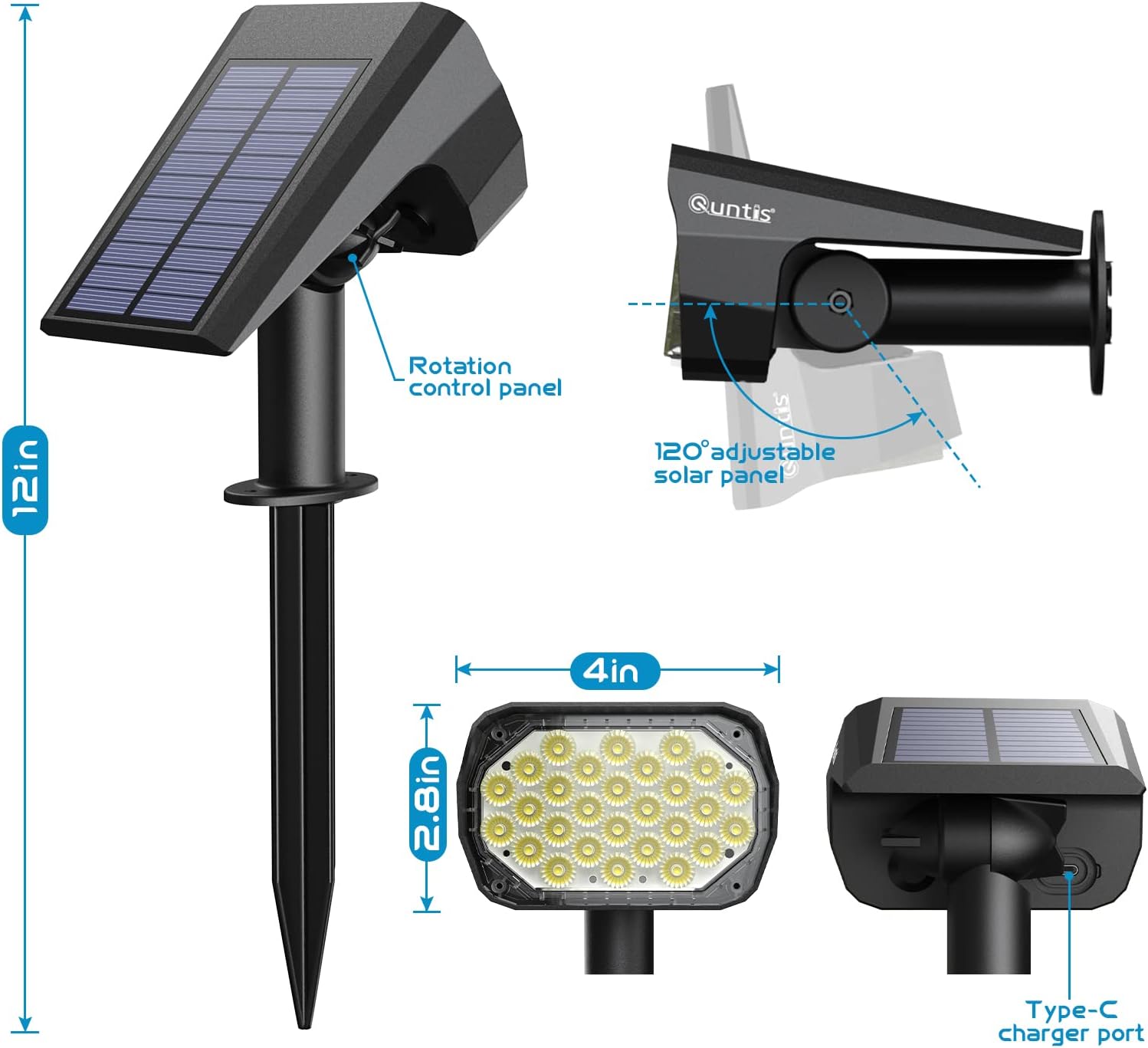 Detalle de Quntis LED Solar Spot Lights Outdoor Garden: 2-in-1 Landscape Uplights (2 Pack)
