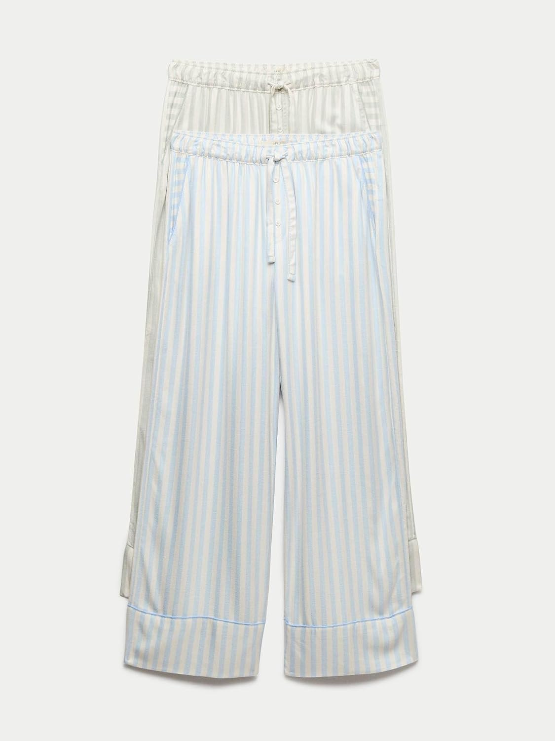 Detalle de Marks & Spencer set van 2 pyjamabroeken in keperstof met wijde pijpen