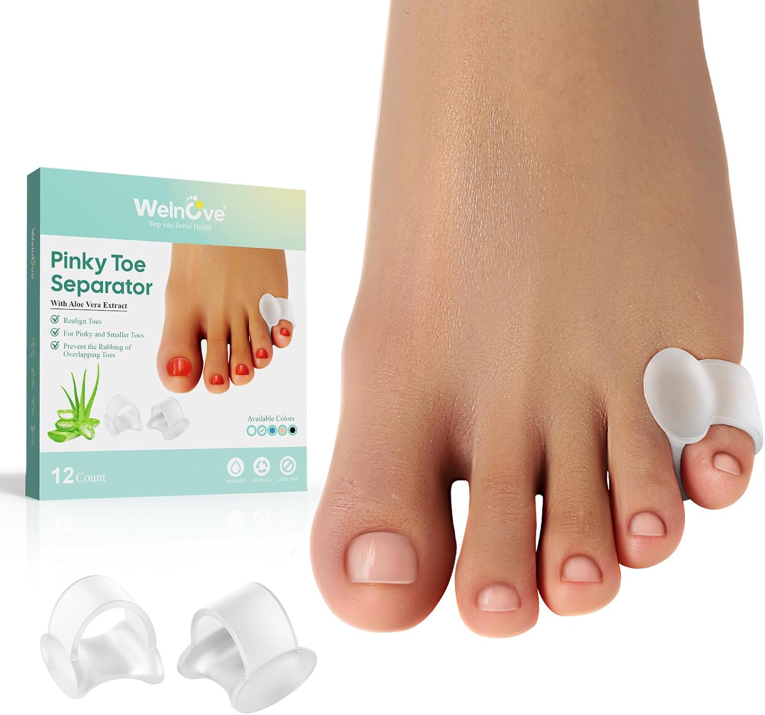 Thumbnail 6 de Welnove Separatore per dita del mignolo – 12 pezzi in gel nero, distanziatori per dita dei piedi