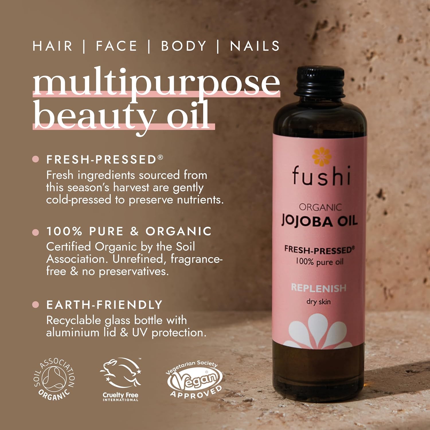 Thumbnail 1 de Fushi Organic Jojoba Oil (100 ml) — fresh-pressed, vitamin E rich, hypoallergenic UK-made oil for cleansing and dry hair