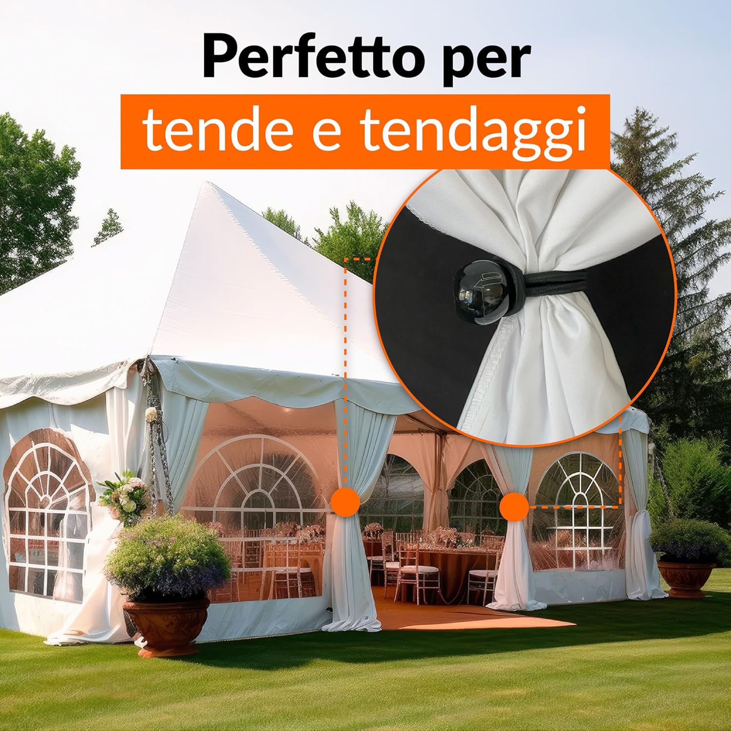 Detalle de 50 elastici con sfera per teloni, striscioni e rimorchi: tenditori piccoli in gomma nera (cavo elastico di fissaggio)