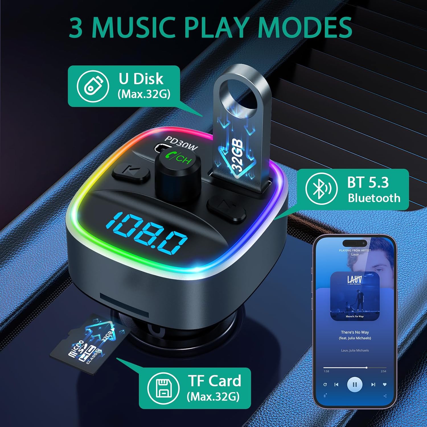Thumbnail 4 de ORIA 35W Bluetooth 5.3 FM transmitter