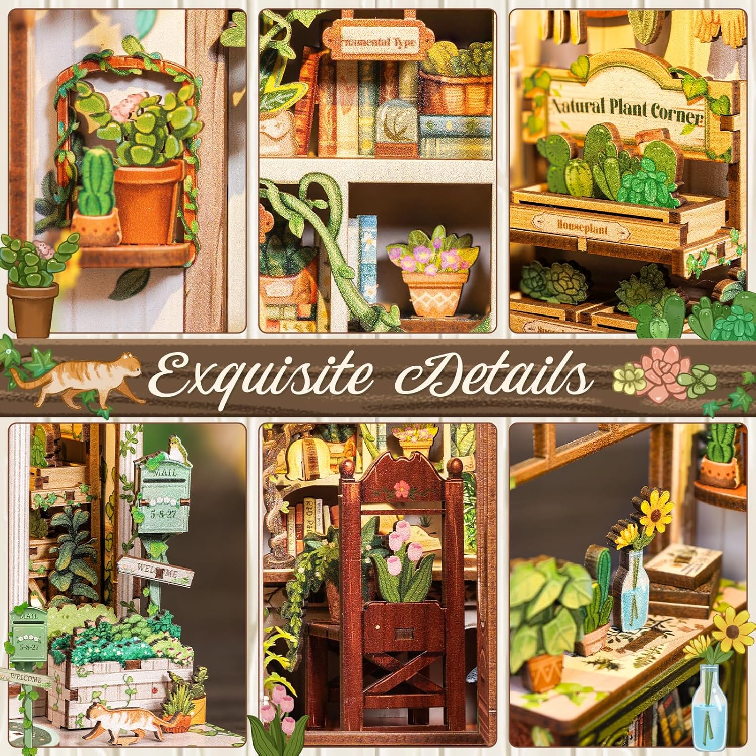 Thumbnail 6 de CUTEBEE Book Nook Kit - DIY Miniature House Dollhouse Kit (Green Life Bookshop)