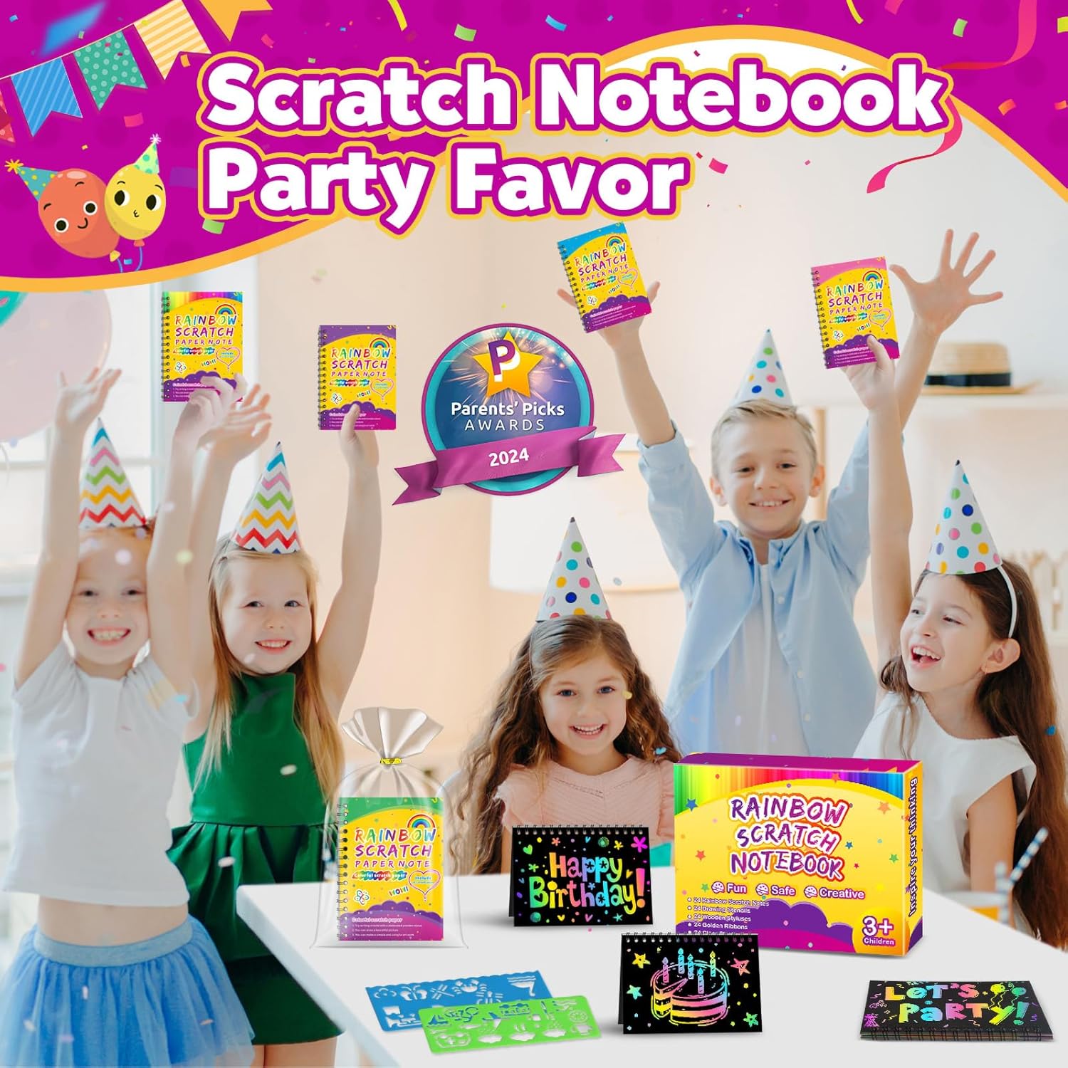 Detalle de Party Bag Fillers for Kids - Scratch Art Rainbow Magic Paper Set (Y-16 Pack)
