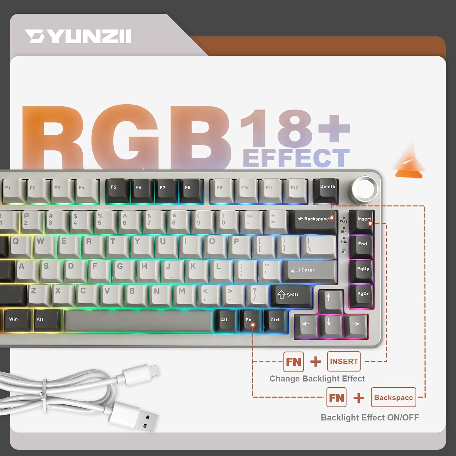 Thumbnail 5 de YUNZII B75 Pro drahtlose mechanische 75%-Tastatur (Hot-Swap, Knopf, Blue Grey, RGB) – Bluetooth/Typ-C/2.4G