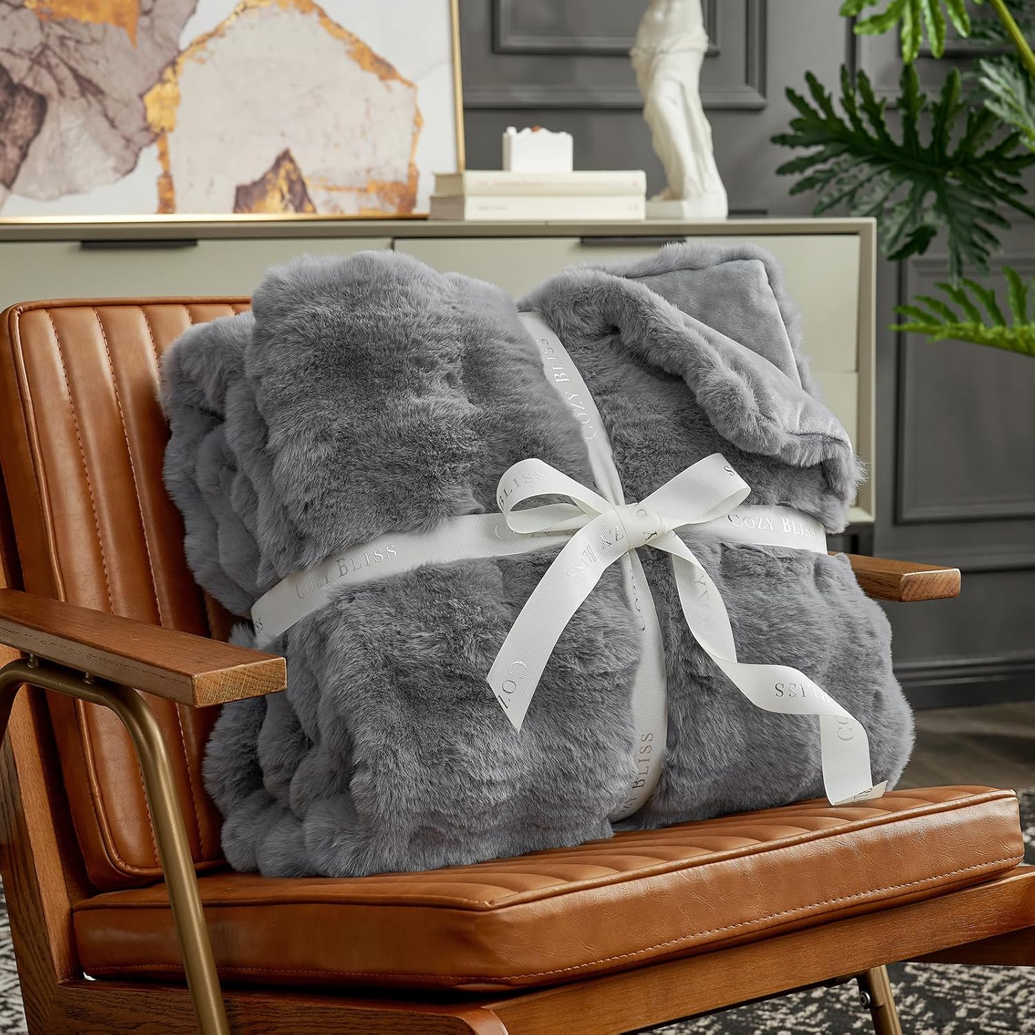 Thumbnail 3 de Cozy Bliss Faux Fur Bubble Throw Blanket (Light Grey, 50 x 60 in) for Couch & Sofa