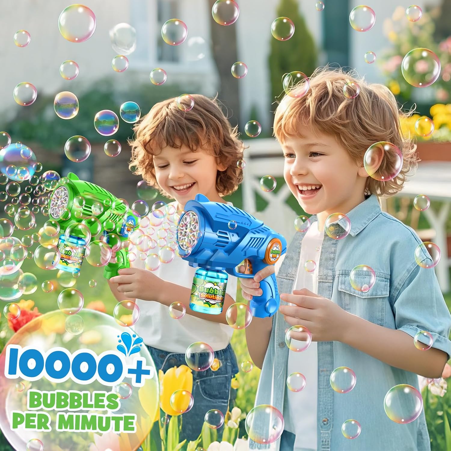 Detalle de Seifenblasenpistole & Seifenblasenmaschine 2er-Set (elektrisch, LED, automatischer Betrieb) für Kinder