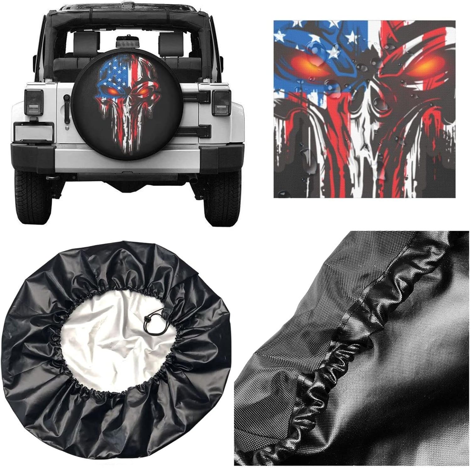 Detalle de American Flag Skull Spare Tire Cover, 14-inch