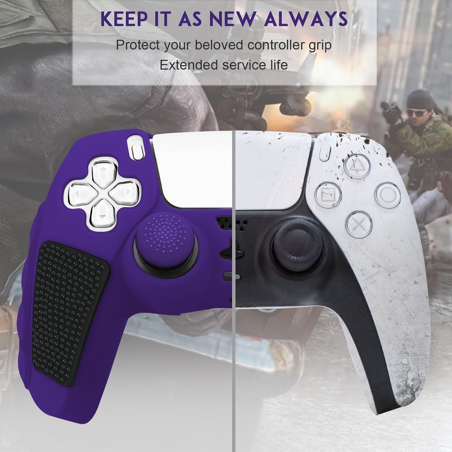 Detalle de SIKEMAY Anti-Slip PS5 Controller Skin + Thumb Grip Caps (2-Pack)