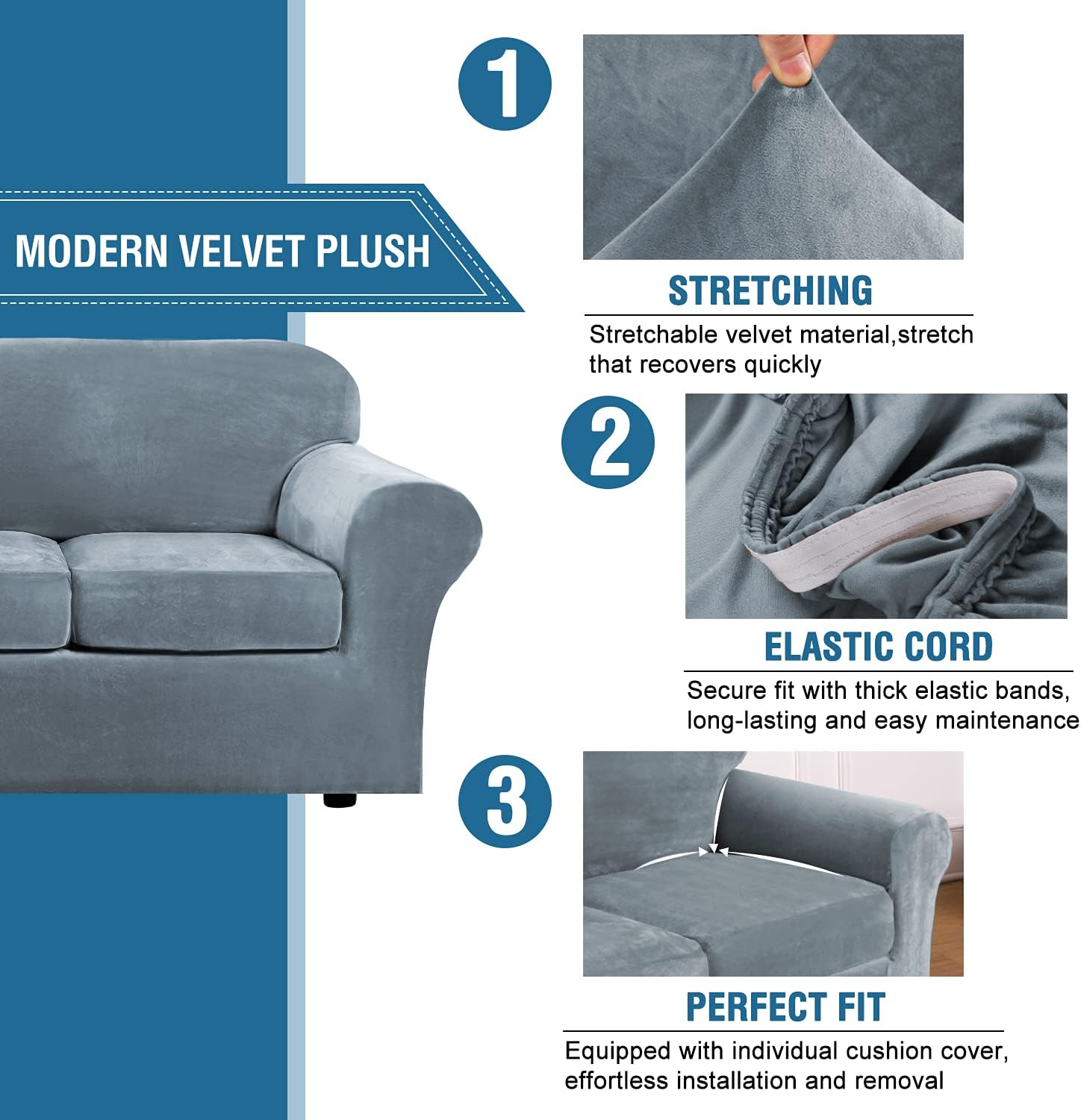 Detalle 2 de H.VERSAILTEX Real Velvet Plush Stretch Sofa Cover 72" ๐