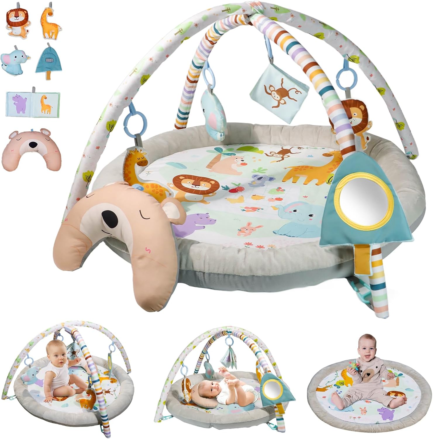 Plush Play Mat Baby Gym with 6 Toys