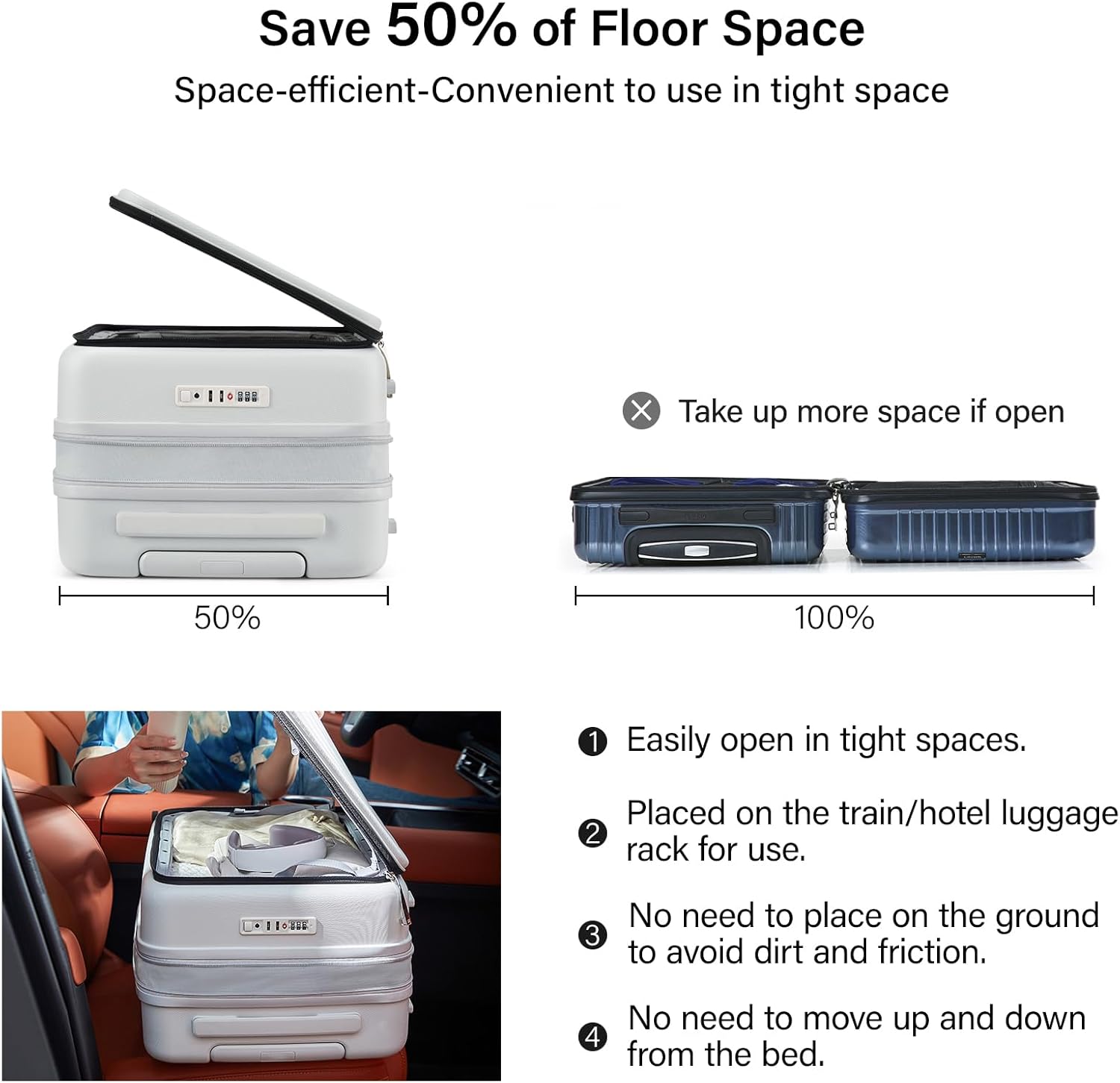 Detalle de Hanke Top Open Expandable 20 Inch Cabin Suitcase – Smoke White