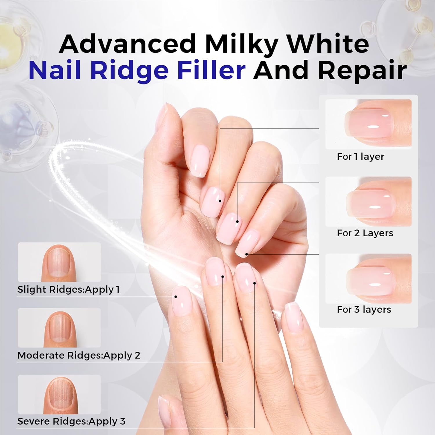 Detalle 2 de Morovan Nail Strengthener and Growth Milky White (Keratin + Calcium) Ridge Filler & Nail Repair Polish