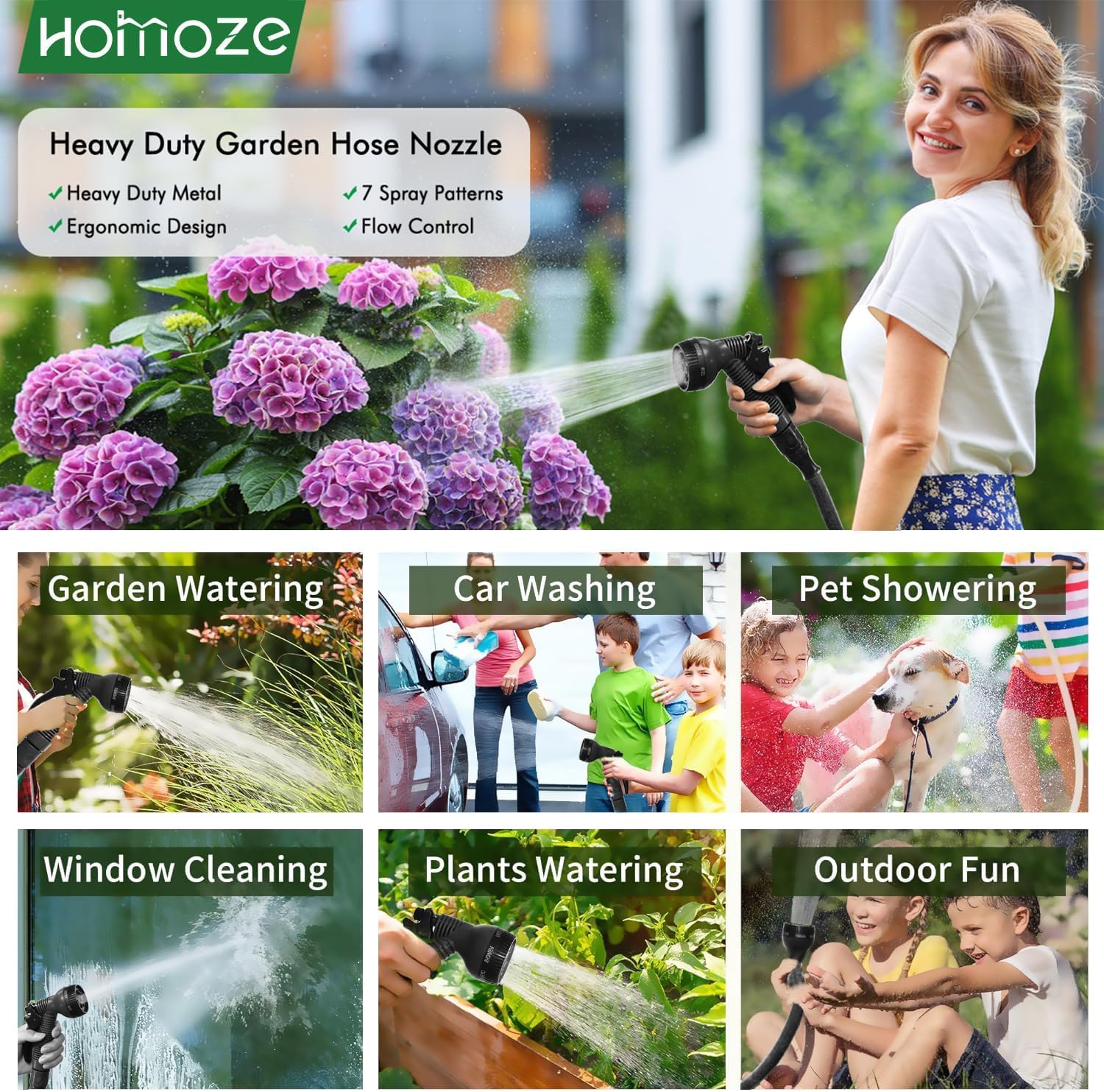 Thumbnail 4 de HOMOZE 100ft Expandable Garden Hose with 7‑function nozzle
