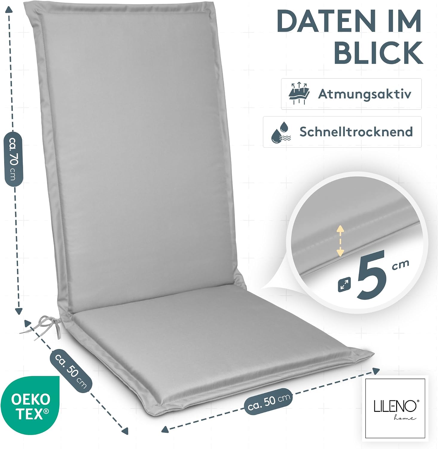 Thumbnail 5 de LILENO HOME Gartenstuhl Auflagen 4er Set Hochlehner Grau