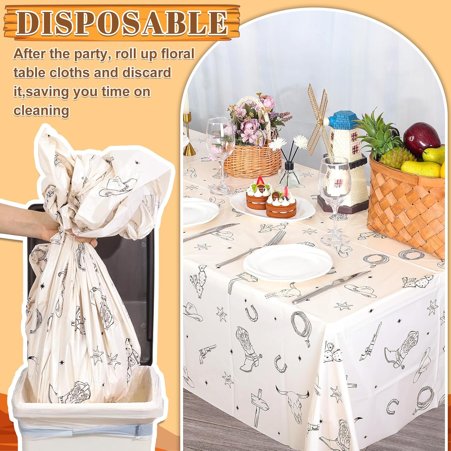 Thumbnail 4 de NatNarr 3-Pack Western Cowboy Party Tablecloths (54 x 108 in) – Disposable Rodeo Table Covers