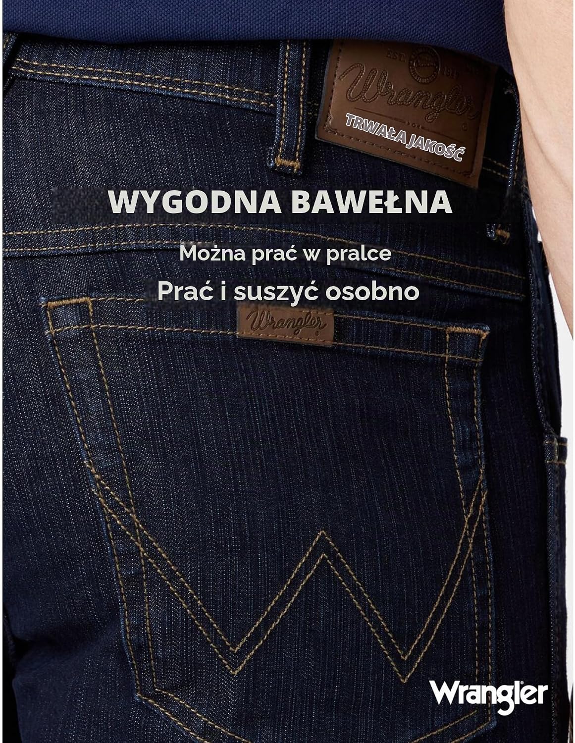 Detalle de Wrangler Durables Regular Fit – męskie jeansy stretch, stone washed, 5 kieszeni