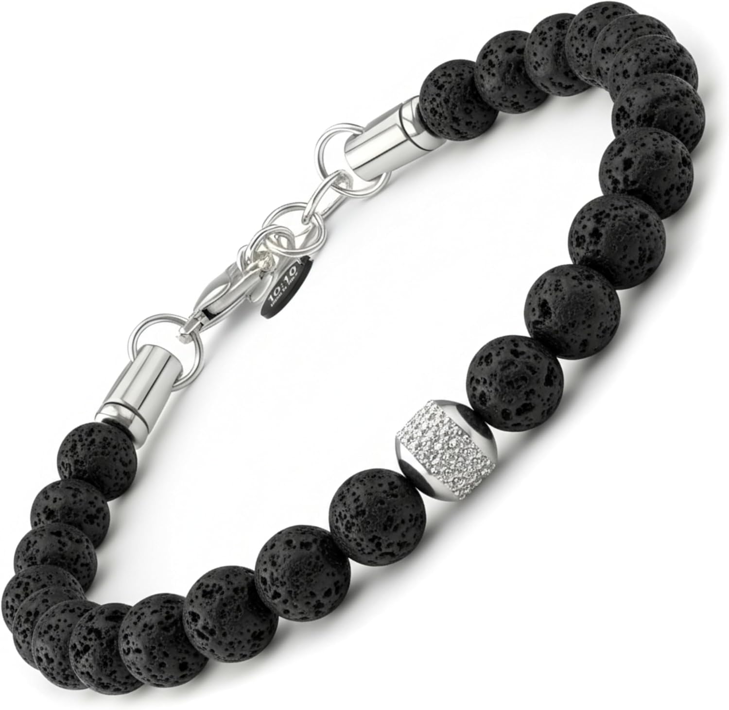 Detalle de 10:10 Bracciale Uomo Pietre Naturali 8 mm – Braccialetto Regolabile in Pietra Lavica, Made in Italy