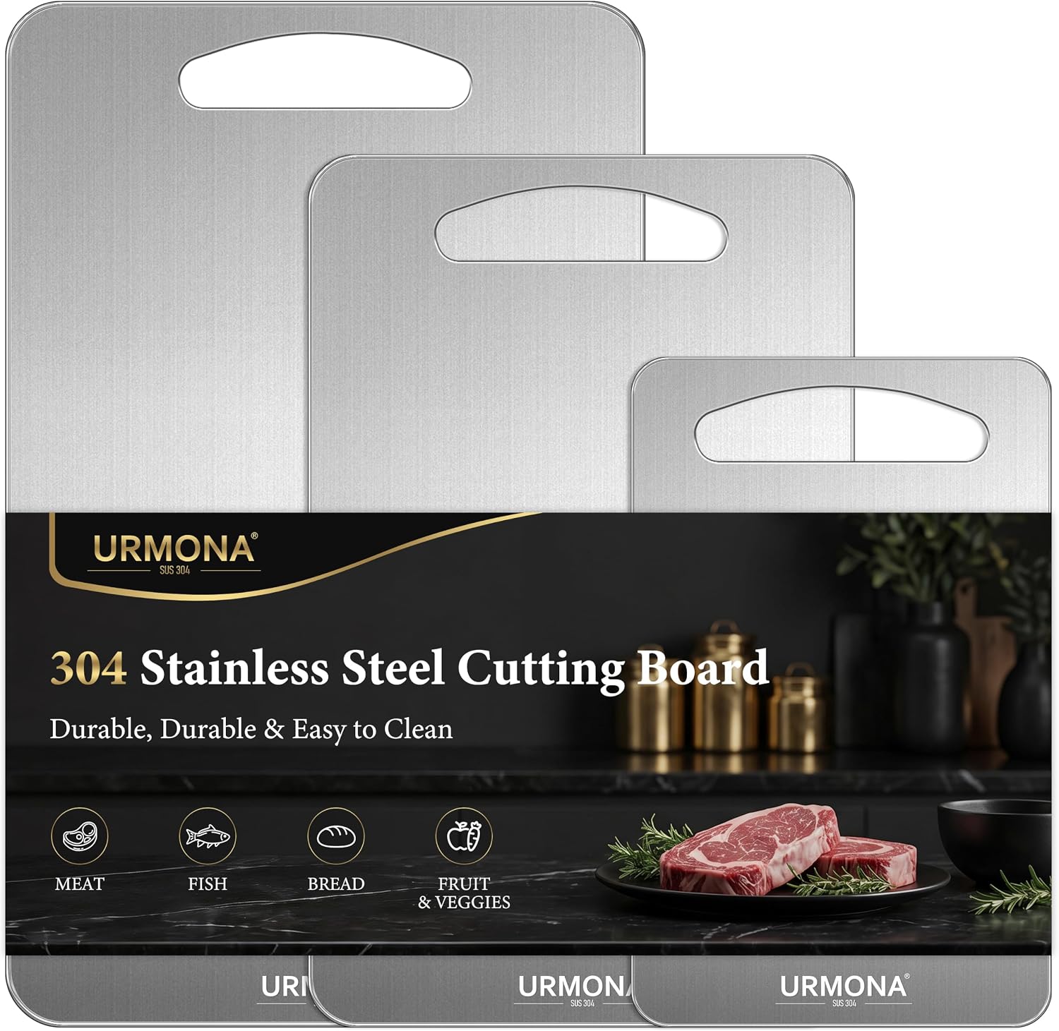 URMONA 3 PCS Stainless Steel Cutting Board Set