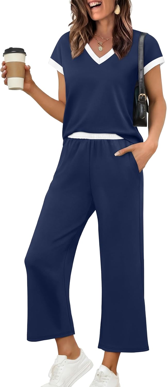 Detalle de Sampeel Two-Piece Lounge Set for Women (Color Block Matching Outfit)