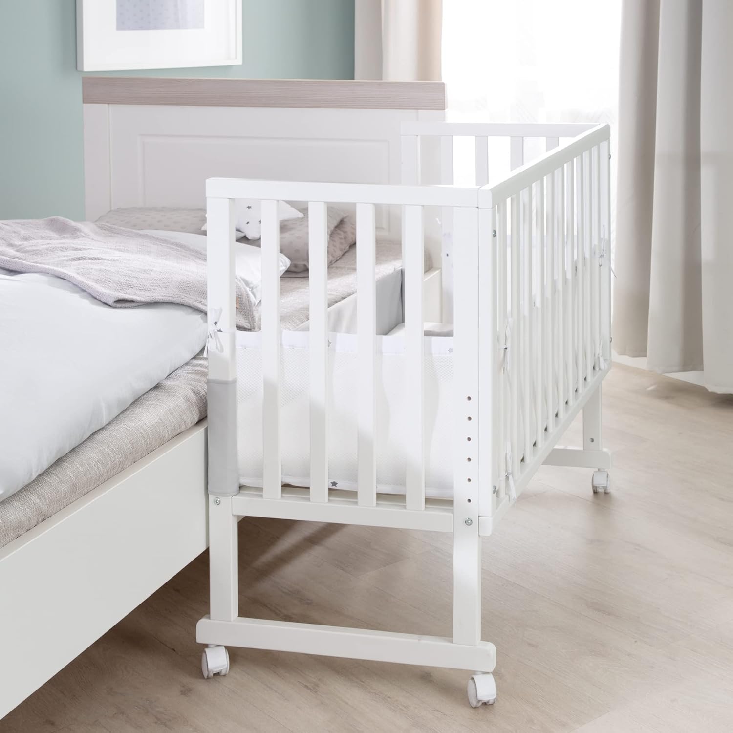 Thumbnail 5 de roba Stuben- und Beistellbett safe asleep® 3 in 1 – 45 × 90 cm, höhenverstellbar, inklusive Matratze, Canvas Barriere und Mesh Umrandung