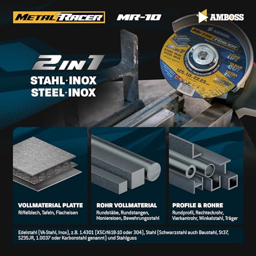 Detalle de Amboss Werkzeuge 25x Trennscheibe Metall 125 x 1,0 mm – dünne Flexscheibe für Stahl