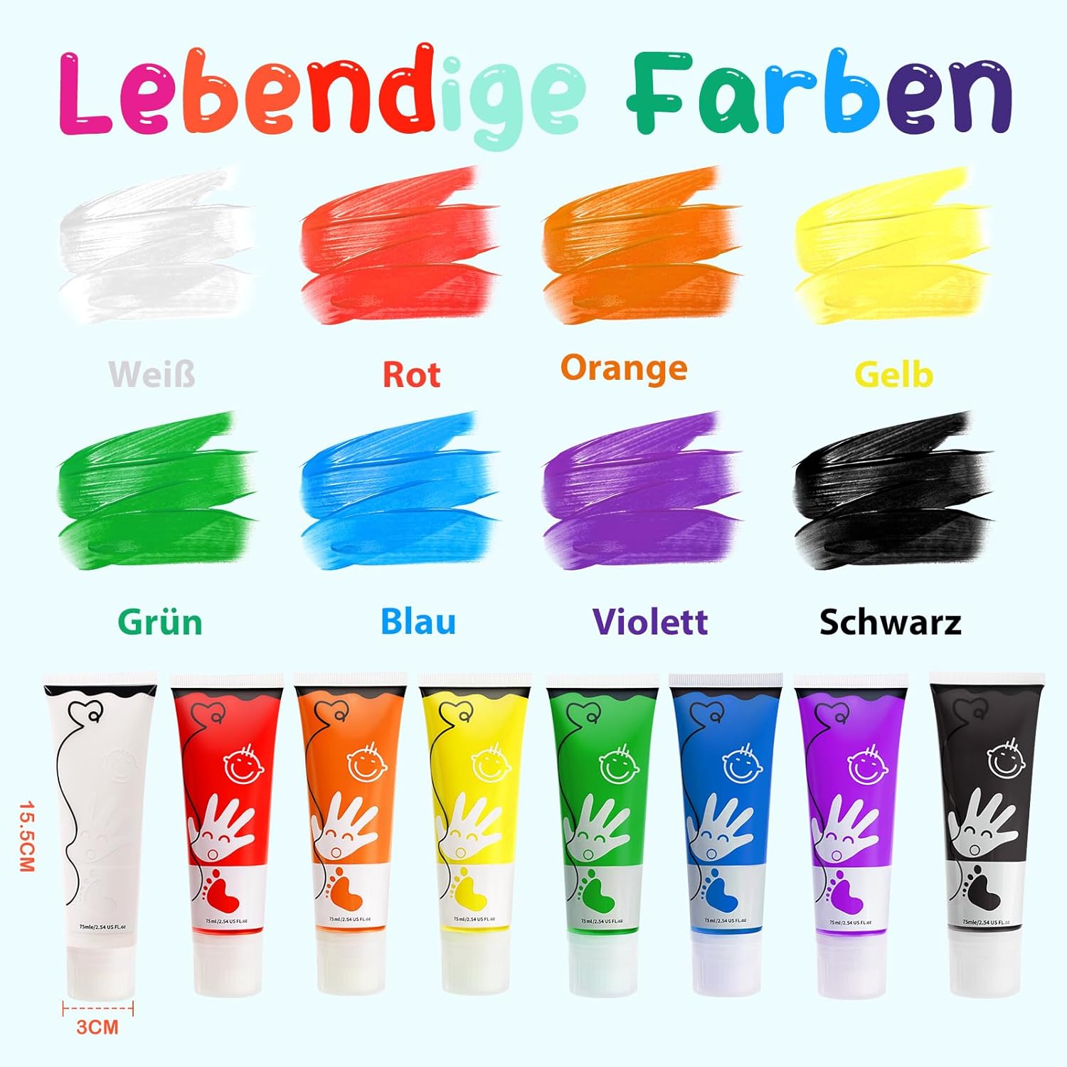 Detalle de TOGOU2S Fingerfarben Kinder Ungiftig mit Schwammkopf – 8 Farben, waschbar, 75 ml/Schlauch