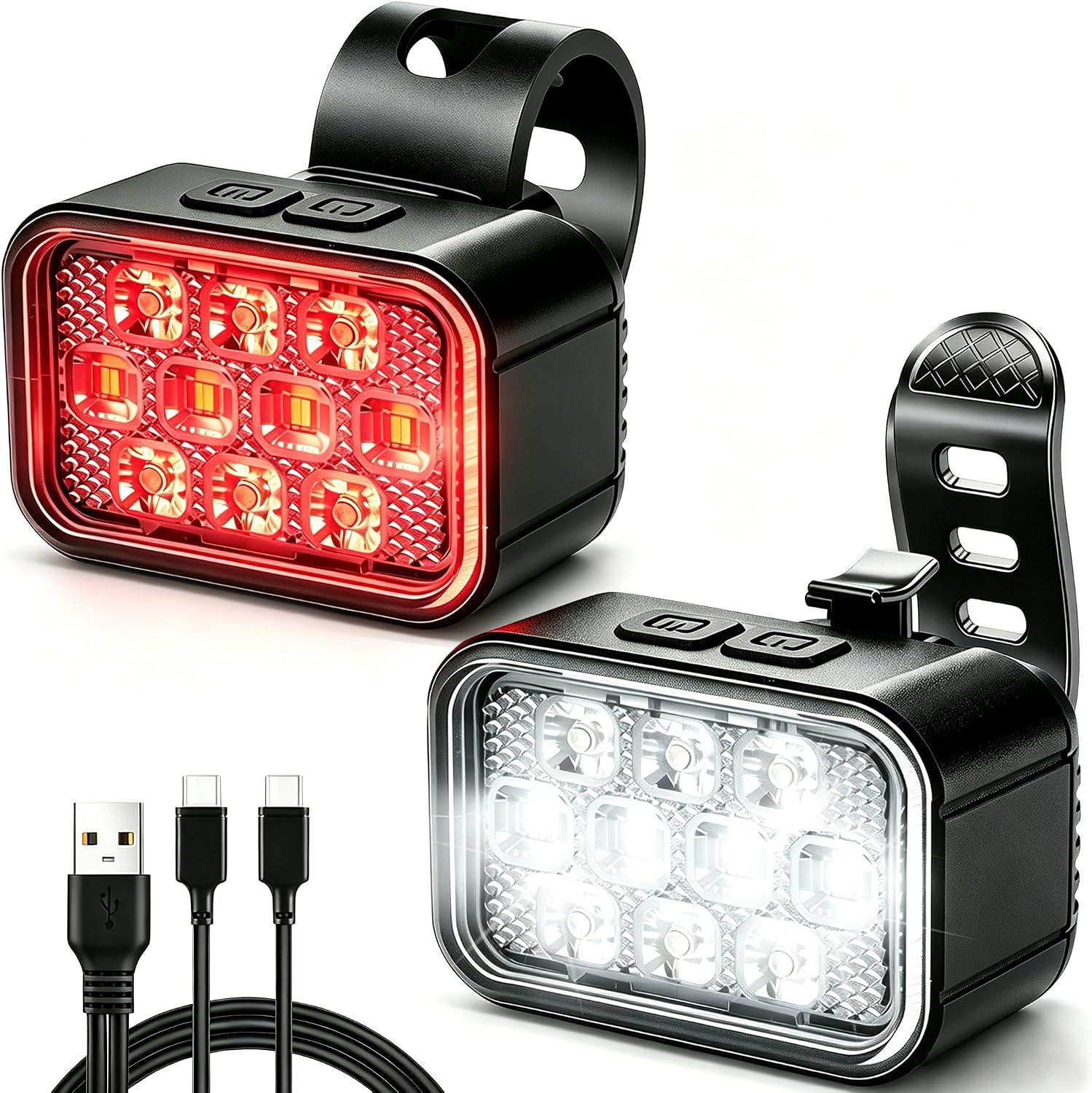 Detalle de Victoper 10 LED Black Bike Light Set, 500 Lumens, USB Rechargeable