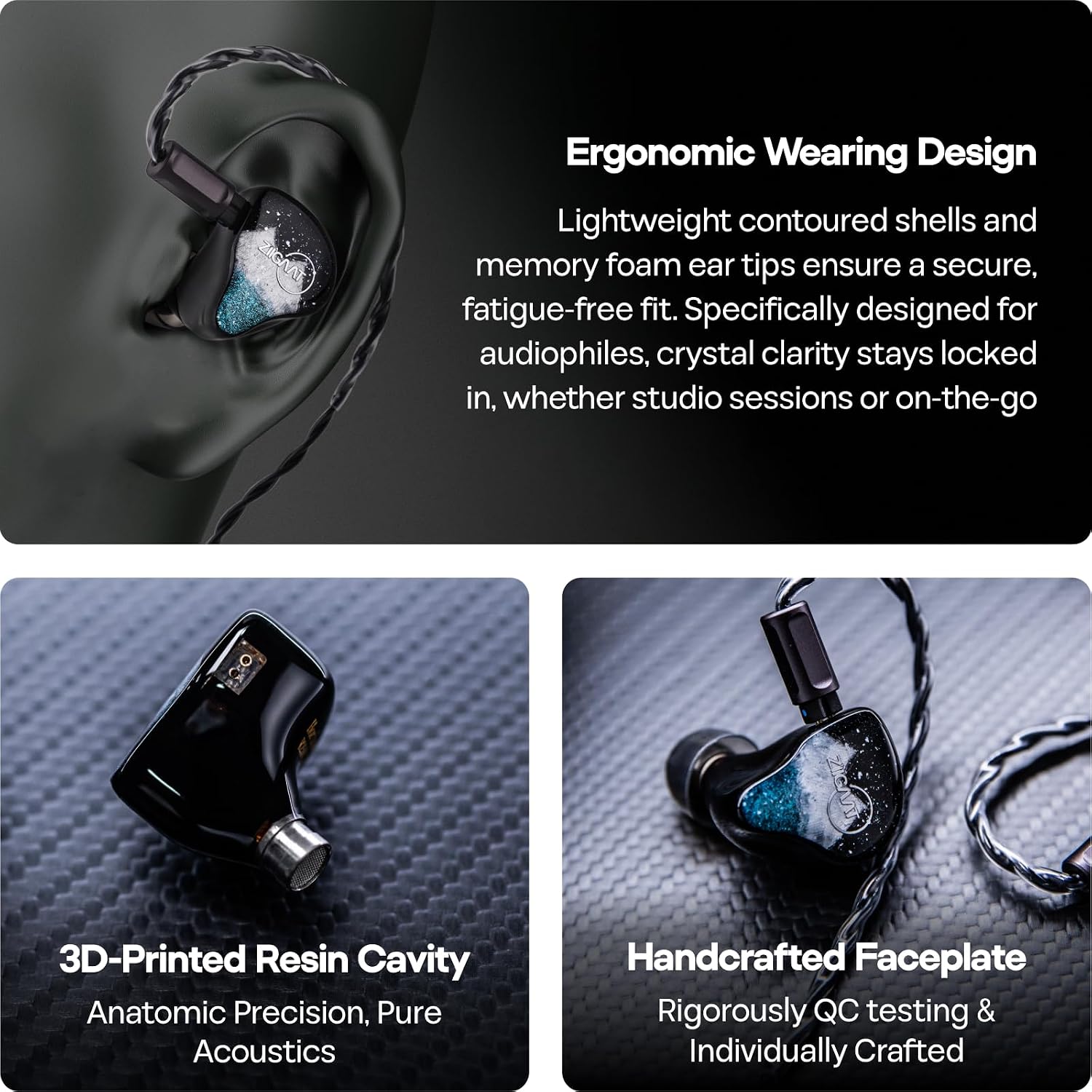 Detalle de Linsoul ZiiGaat Horizon In-Ear Monitor (IEM) wired earbuds with 1DD+2BA+2 planar drivers