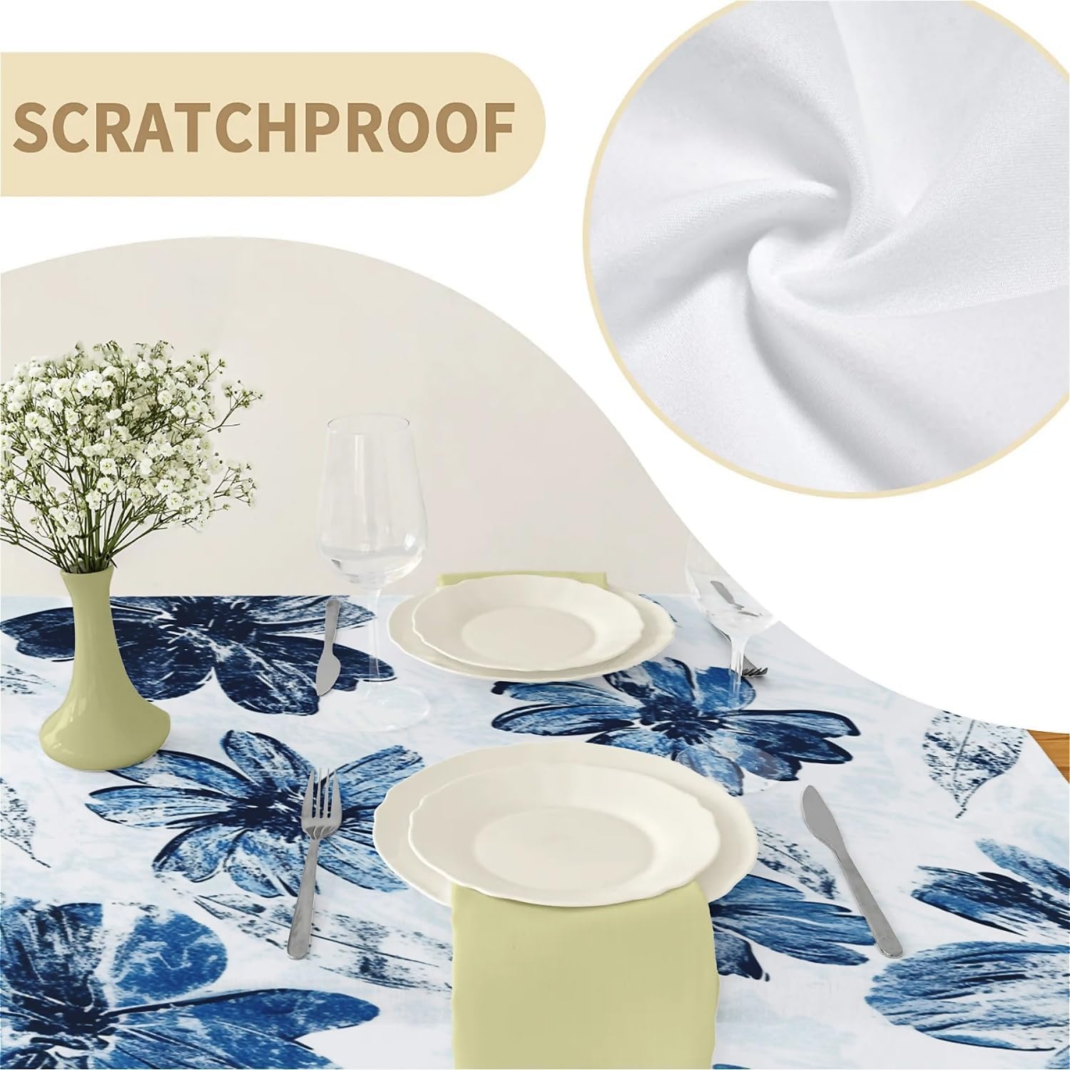 Thumbnail 1 de artslion Rectangle Waterproof Wipeable Table Cover 60x102in – Non-PVC Fabric with Blue Flower Design