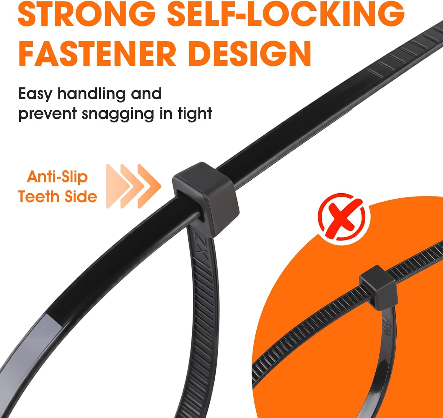 Detalle de Amyu 6-Inch Black Cable Ties (1000 Pack) 150mm Nylon Zip Ties, 40lb UV-Resistant