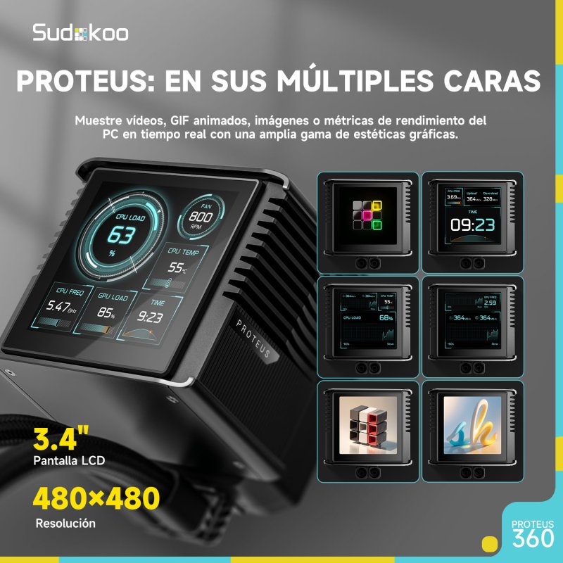 Thumbnail 1 de Sudokoo Proteus 360mm: Refrigeración líquida con LCD personalizable y 3 ventiladores