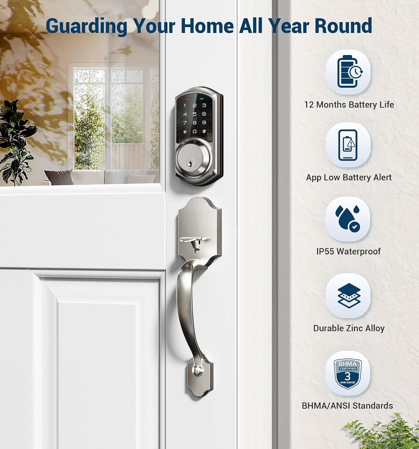 Thumbnail 6 de Veise Smart Lock Handle Set, Satin Nickel
