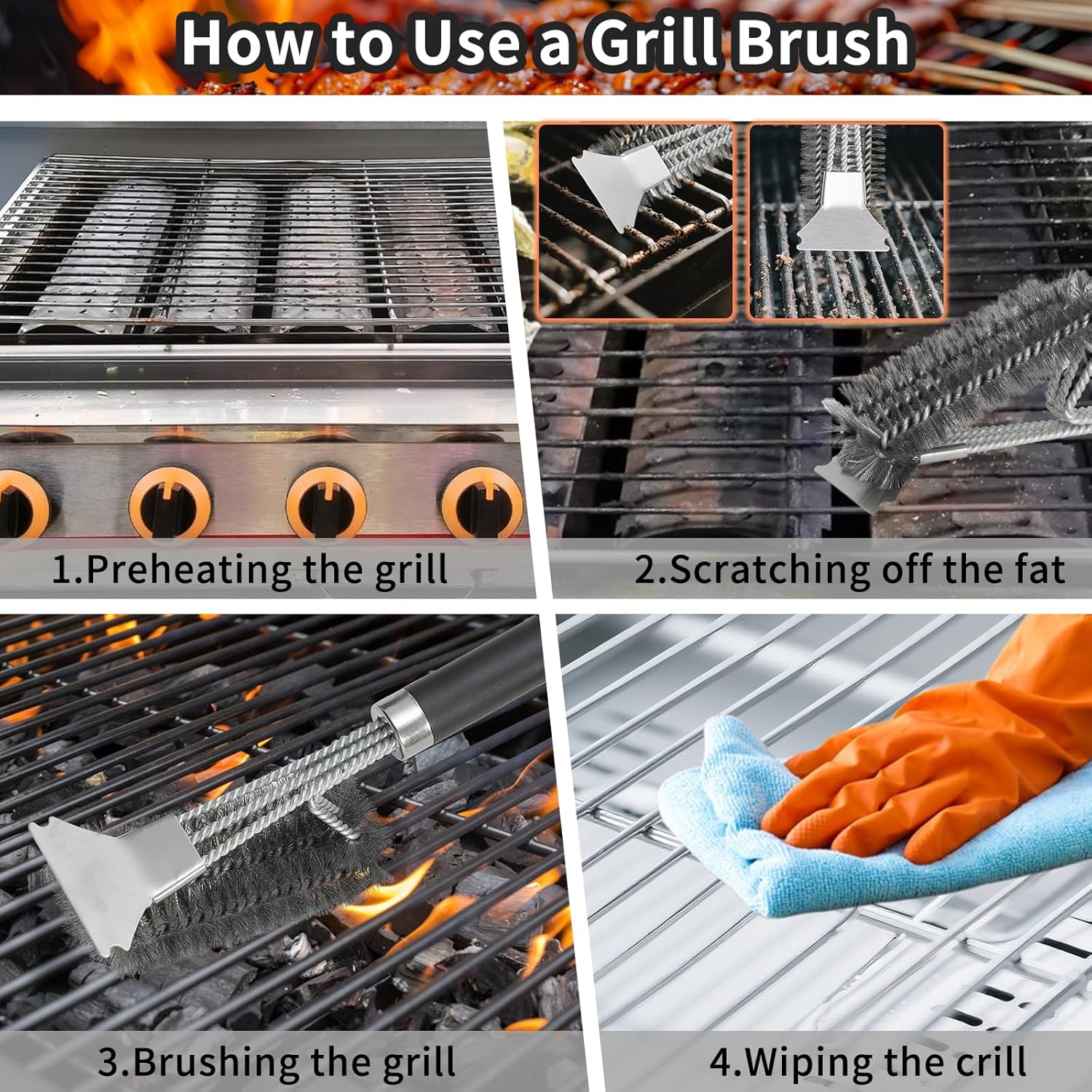 Thumbnail 5 de CNMTCCO 45cm Extra Long Grill Brush and Scraper – Stainless Steel BBQ Cleaner with 360° Bristles